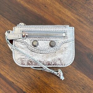 NWOT Silver Balenciaga Le Cajole coin purse with Zipper Pocket
